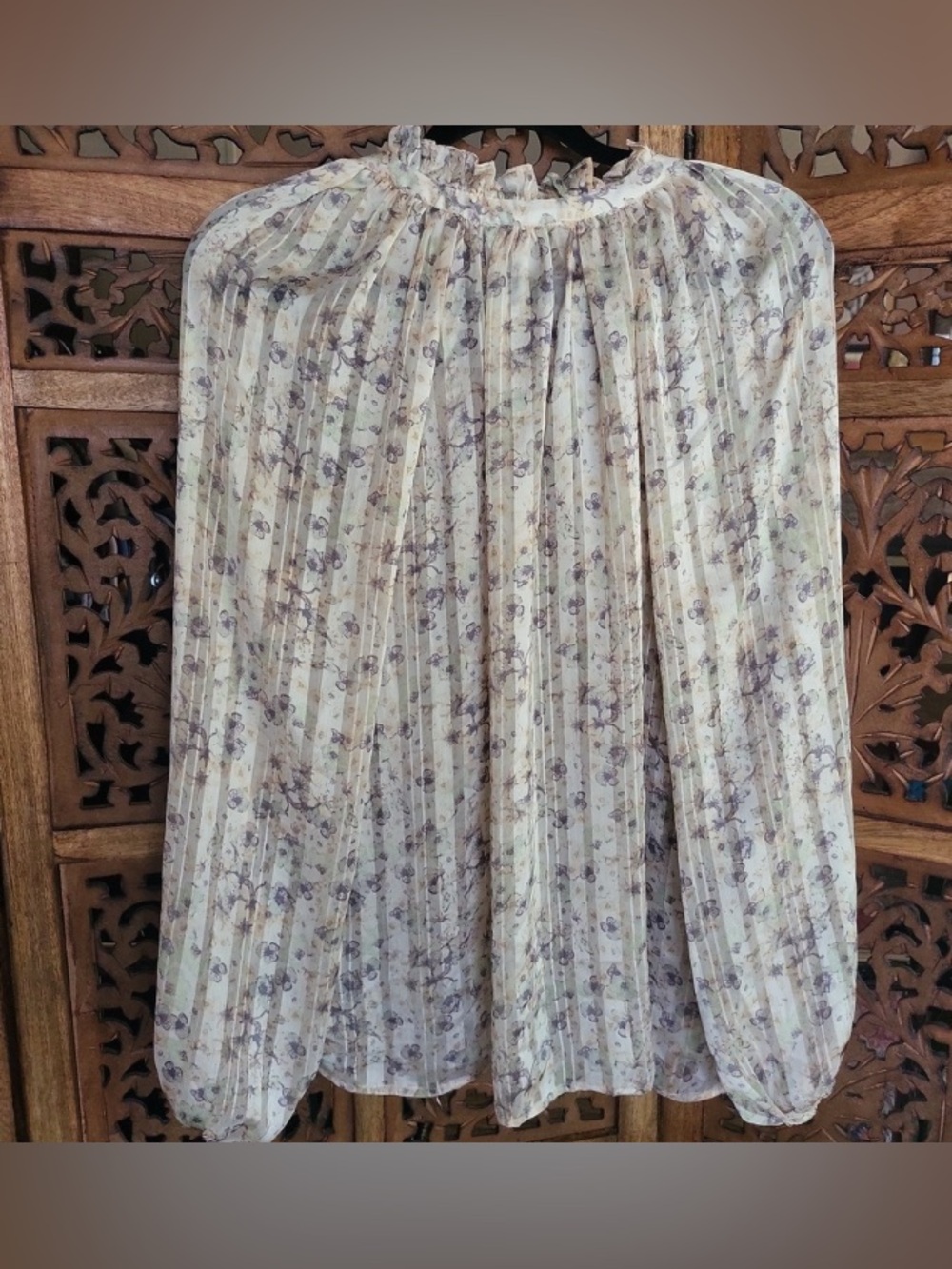 H&M Cream Pleated Midi Skirt with Taupe Floral Print